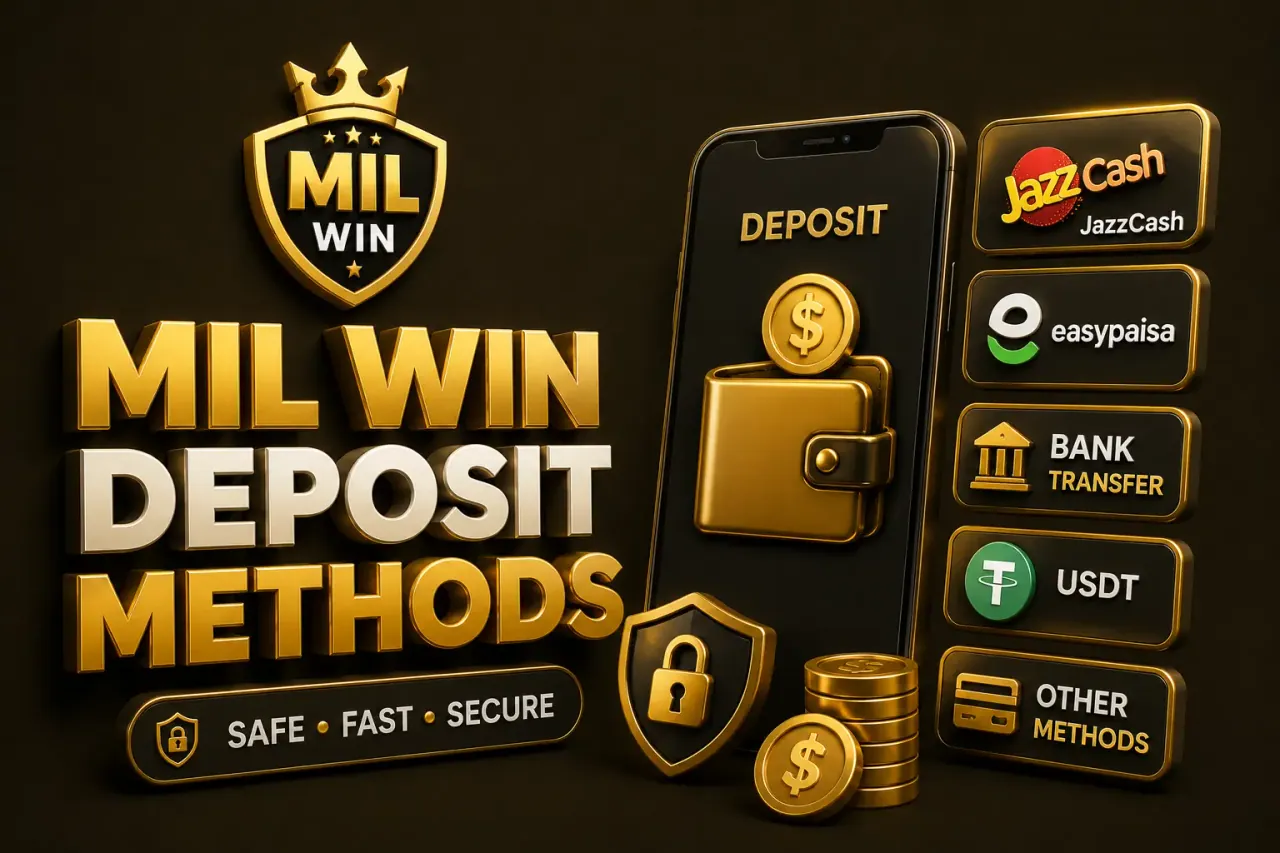 Deposit method list showing JazzCash, Easypaisa, bank transfer and other payment options