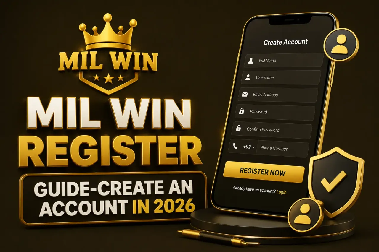 Creating an account Phone showing the Mil Win create-account form with a register button and a verification tick